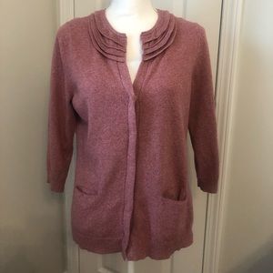 J.Jill Sweater Cardigan Silk Wool Blend 3/4 Sleeves Snaps Mauve Size Med…
